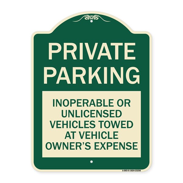 Signmission Private Parking Inoperable or Unlicensed Vehicles Towed at Vehicle Owners Expense, G-1824-23256 A-DES-G-1824-23256 - main